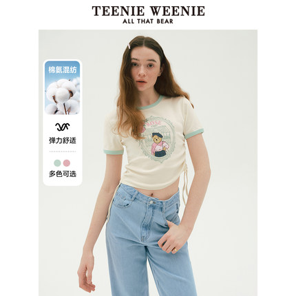 TeenieWeenie小熊女装2024新款春装设计感短袖T恤短款上衣辣妹装