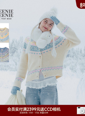 TEENIEWEENIE bearnova25冬新款女装时髦复古费尔岛圆领毛织开衫