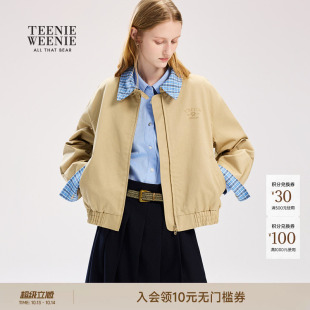 TeenieWeenie小熊女装外套26年春季新款复古时尚格纹拼接翻领夹克