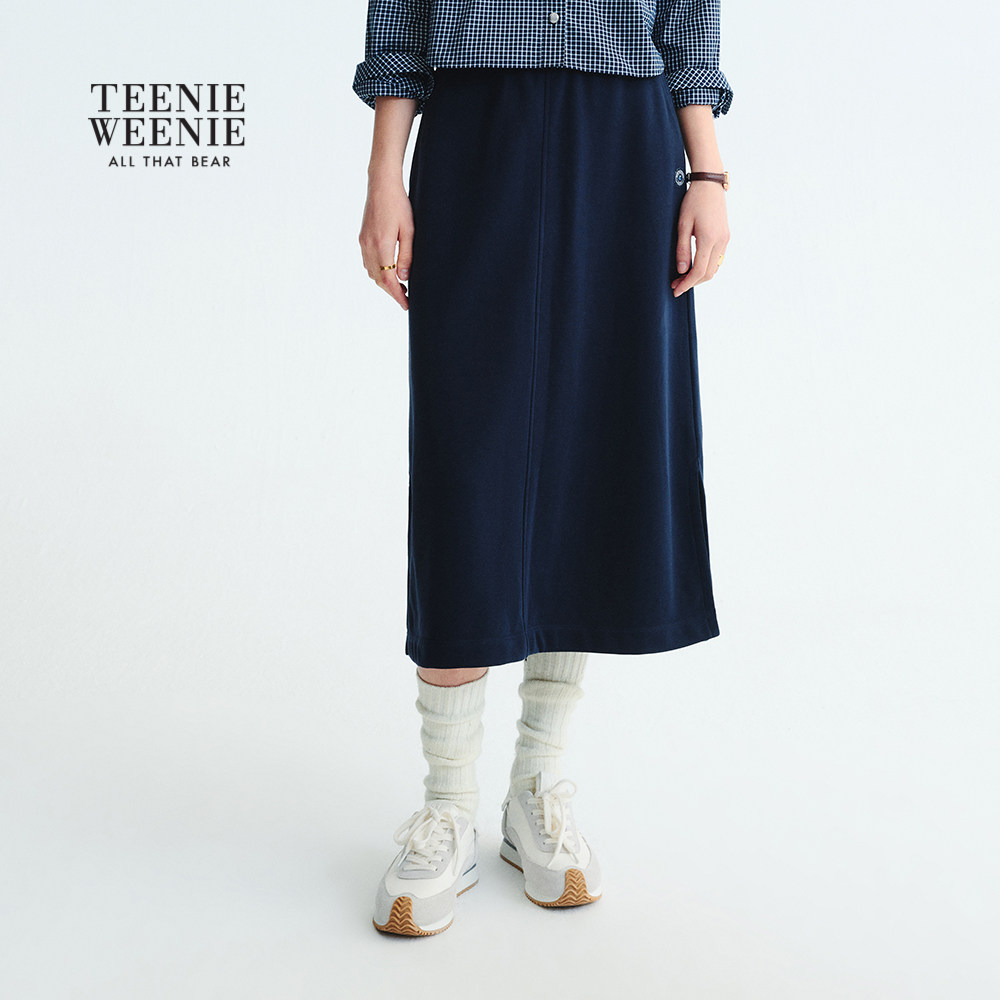 TeenieWeenie小熊女装春秋季松弛感舒适松紧腰开叉中长款半身裙
