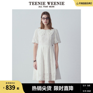 镂空花朵连衣裙甜美娃娃领裙子 新款 2024夏装 TeenieWeenie小熊女装