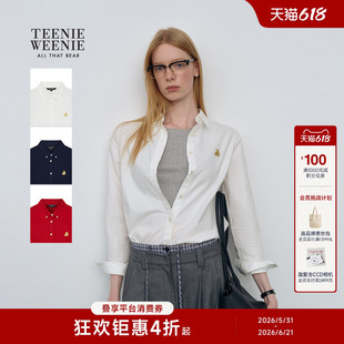 TeenieWeenie小熊女装衬衫26春夏新款舒适通勤牛津纺老钱风衬衣