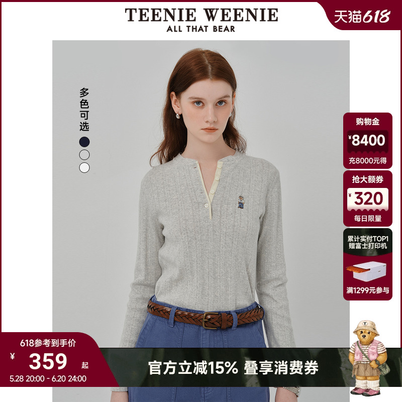 TeenieWeenie小熊女装长袖T恤2025春季新款半开襟温