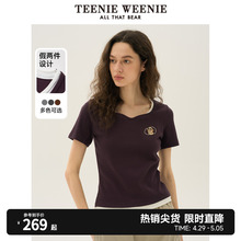 素色撞色假两件T恤ins风修身 新款 2024年夏季 TeenieWeenie小熊女装