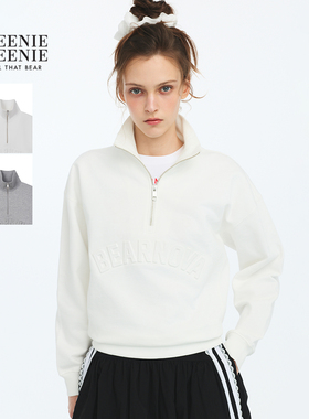 TEENIEWEENIE bearnova26年春季新款女装半拉链罗纹拼接立领卫衣