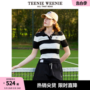 2024新款 TeenieWeenie小熊女装 夏季 学院风宽条纹绞花针织POLO毛衫