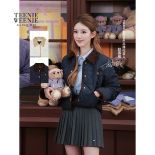 【赵露思同款】TeenieWeenie小熊女棉服2025冬宽松菱形绗缝外套