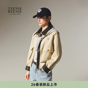 TeenieWeenie小熊女装外套26春季新品时髦个性可拆卸撞色翻领夹克
