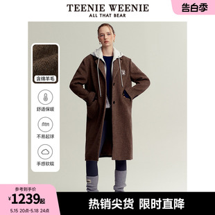 呢子外套韩系 TeenieWeenie小熊秋冬季 美拉德毛呢大衣绵羊毛中长款