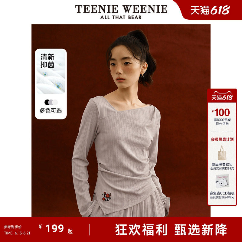 TeenieWeenie小熊女装个性潮流休闲风斜门襟领套头长袖T恤打底衫