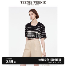 TeenieWeenie小熊夏季 简约条纹翻领宽松海军学院风T恤女