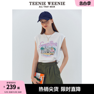 度假风轻薄大印花无袖 TeenieWeenie小熊女装 2024夏季 新款 背心T恤