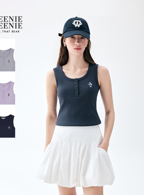 TeenieWeenie小熊女装T恤26春夏新品休闲舒适竖条纹刺绣无袖背心