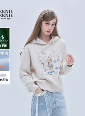 TEENIEWEENIE bearnova25冬新款女装甜美俏皮蝴蝶结印花连帽卫衣