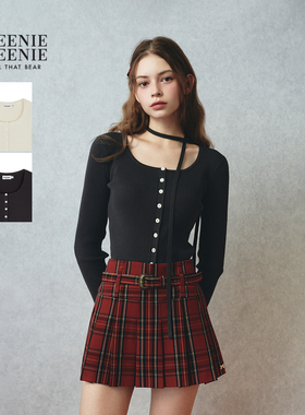 TEENIEWEENIE bearnova25冬季新款女装羽毛拼接袖口方领毛织开衫