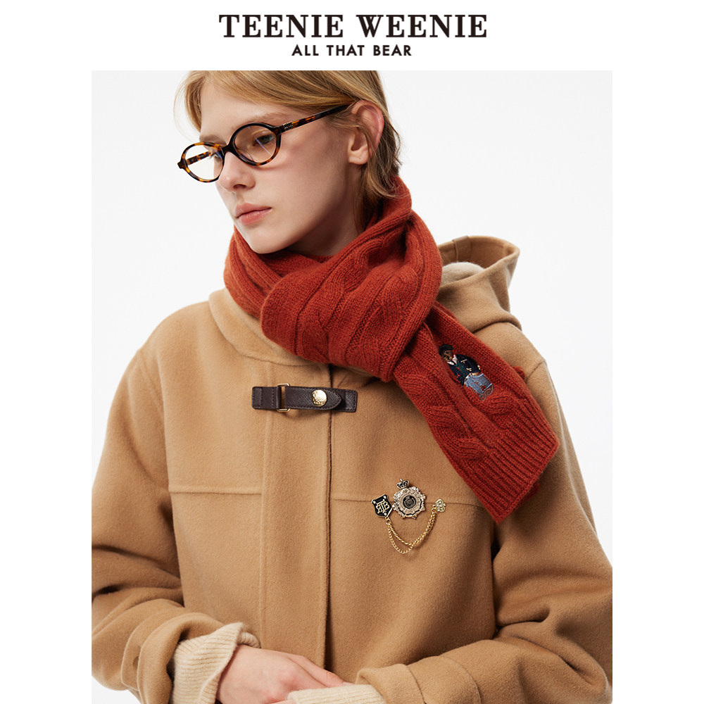 TeenieWeenie小熊冬季休闲学院风毛呢大衣连帽绵羊毛外套上衣女装