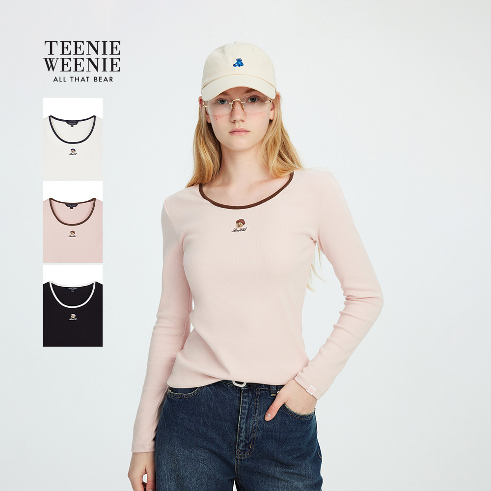 TeenieWeenie小熊女装运动T恤2025秋季新款简约舒适撞色长袖上衣,运动服/休闲服装,运动T恤,淘宝优惠券,粉丝福利购,淘宝优惠卷
