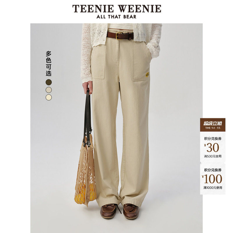 TeenieWeenie小熊女装个性时尚潮酷宽松轻工装风质感直筒休闲裤