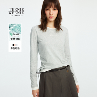 春秋收腰拼接圆领长袖 TeenieWeenie小熊女装 T恤打底衫 天丝棉