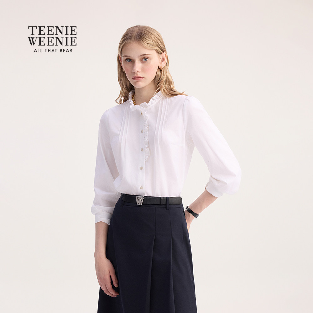 TeenieWeenie小熊女装衬衫秋冬季简约优雅甜美少女感木耳