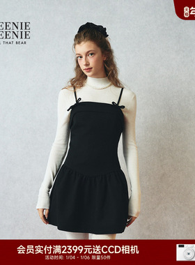 TEENIEWEENIE bearnova25冬季新款女装甜美蝴蝶结收腰吊带连衣裙