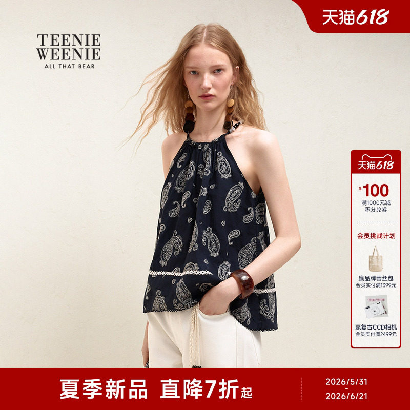 TeenieWeenie小熊女装衬衫26夏季款潮流复古佩利斯挂脖式雪纺衫