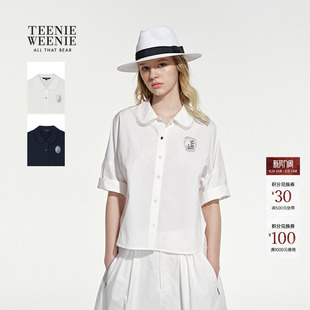 TeenieWeenie小熊女装26夏季新款时尚俏皮娃娃领蕾丝泡泡袖衬衫
