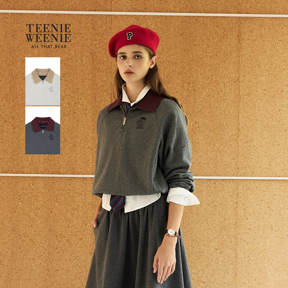 TeenieWeenie小熊女装卫衣2025年冬季新款时髦半拉链