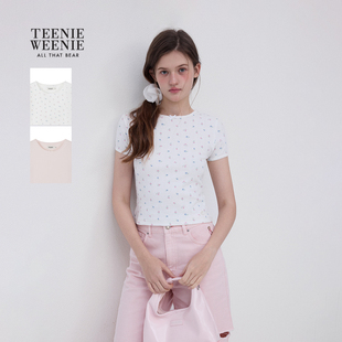 女清新活力少女风蝴蝶结花边T恤 新款 TEENIEWEENIE bearnova26夏季