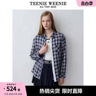 2024新款 夏季 时尚 宽松上衣衬衣 TeenieWeenie小熊女装 格纹长袖 衬衫