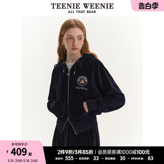 TeenieWeenie小熊秋冬宽松短款丝绒连帽开衫卫衣保暖女