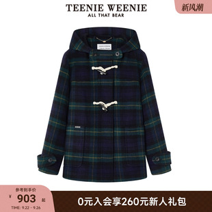 紋連帽毛呢大衣女冬季 女復古雙面呢 簡約風格 TeenieWeenie小熊女裝