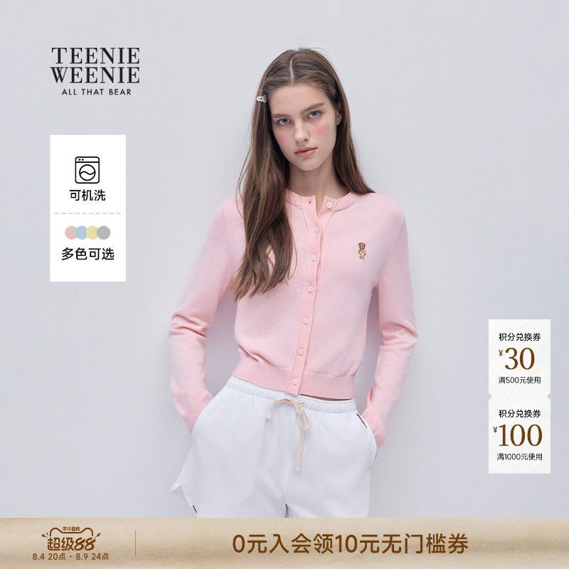 TEENIEWEENIE bearnova秋冬季女柔软舒适刺绣圆领毛针织开衫外套