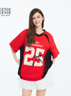 TEENIEWEENIE bearnova26春季新款女装时髦撞色宽松球衣风短袖T恤