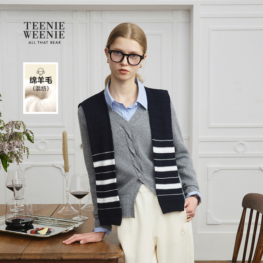 【含绵羊毛】TeenieWeenie小熊女装毛衣2025秋季新款