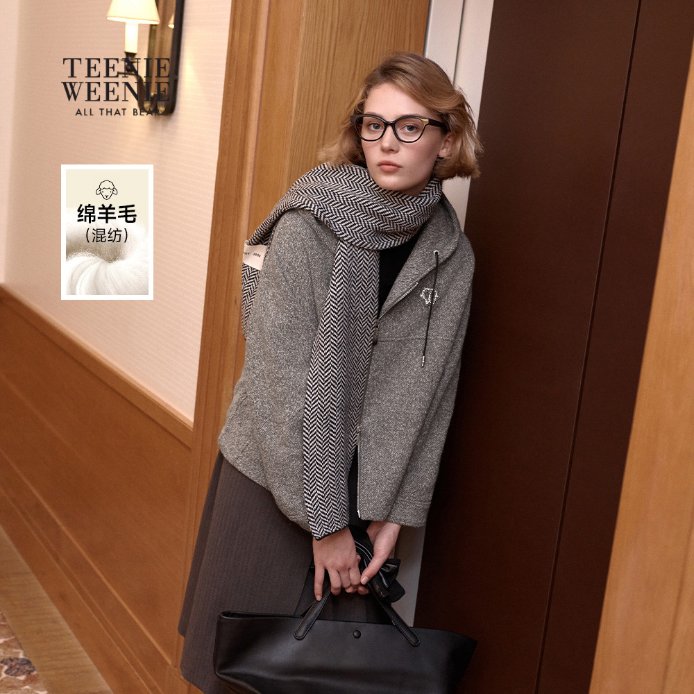 TeenieWeenie小熊女装毛呢外套2025冬季新款简约时尚