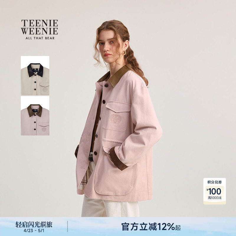 TeenieWeenie小熊女装巴恩风外套秋冬款时髦工装风翻领夹克上装