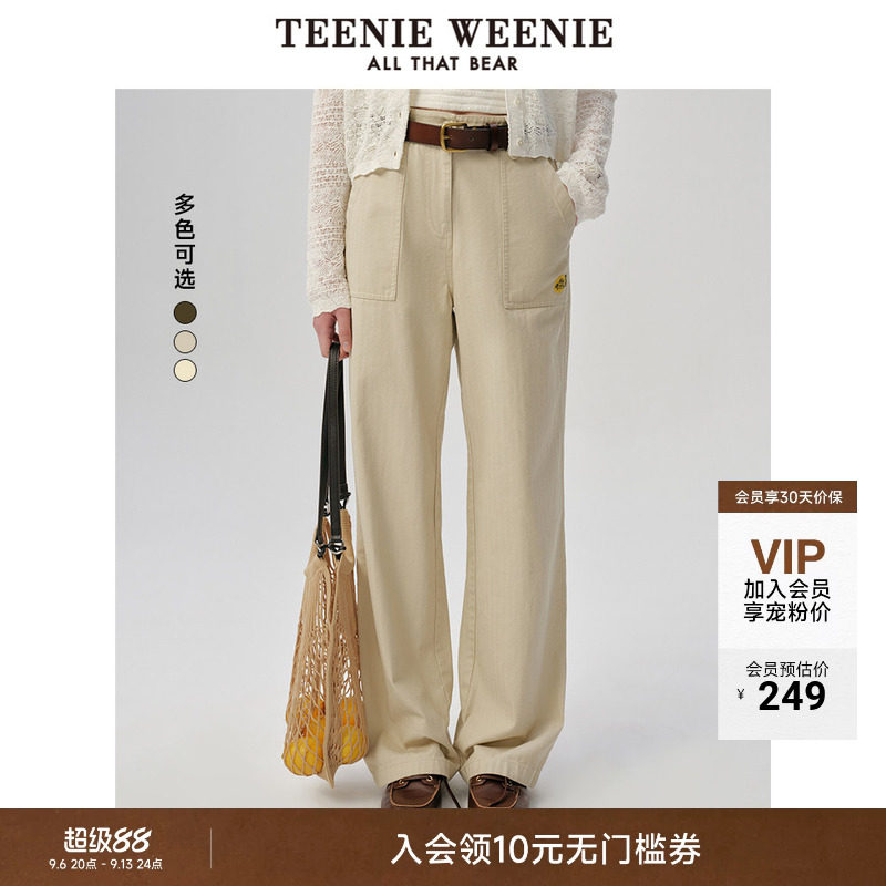 TeenieWeenie小熊女装个性时尚潮酷宽松轻工装风质感直筒休闲裤