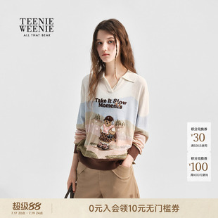 TeenieWeenie小熊女装毛针织衫26秋新款时尚潮流提花圆领长袖毛衣