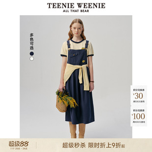TeenieWeenie小熊女装时尚潮流复古学院风可调节背带连衣裙伞裙