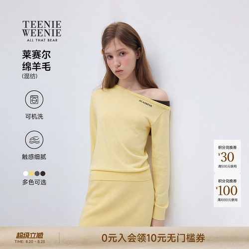 小熊女装针织衫斜肩套头T恤衫
