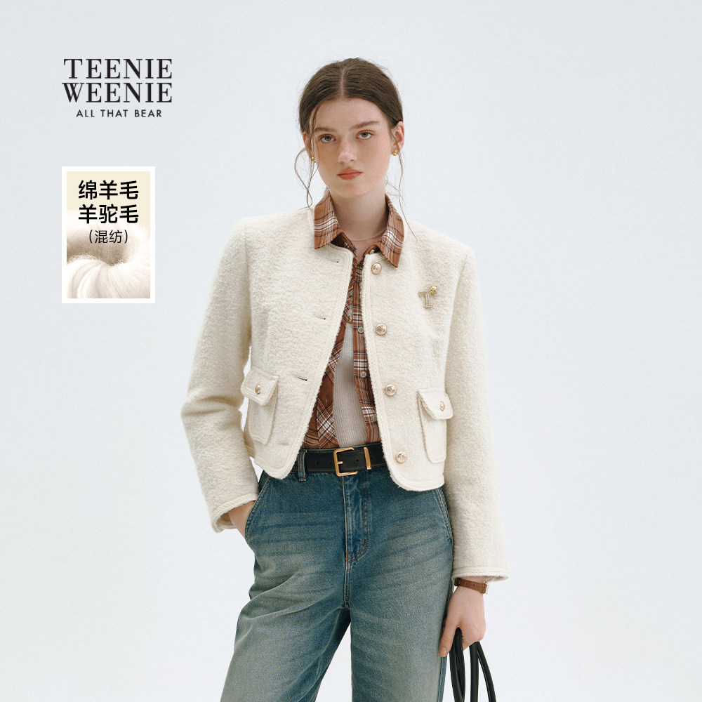 TeenieWeenie小熊女装毛呢大衣2025冬季新款气质优雅