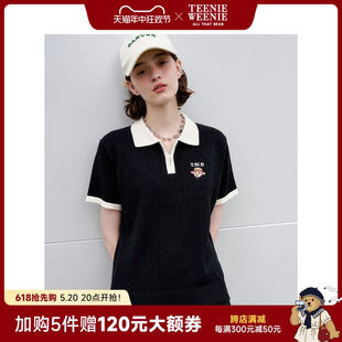 POLO女 TeenieWeenie小熊撞色休闲时髦翻领套头毛衣针织衫