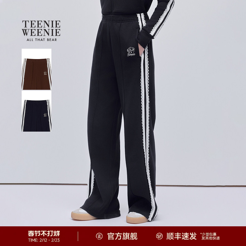 TEENIEWEENIE bearnova秋冬季女装蕾丝拼接运动风宽松卫裤休闲裤