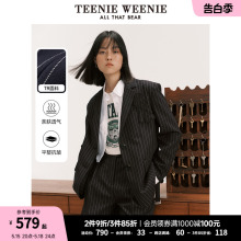 TeenieWeenie小熊中长款条纹西装宽松韩版收腰外套女装