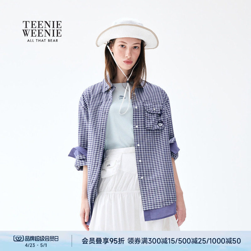 TeenieWeenie小熊女装格纹衬衫26春季新品简约舒适潮流宽松上衣