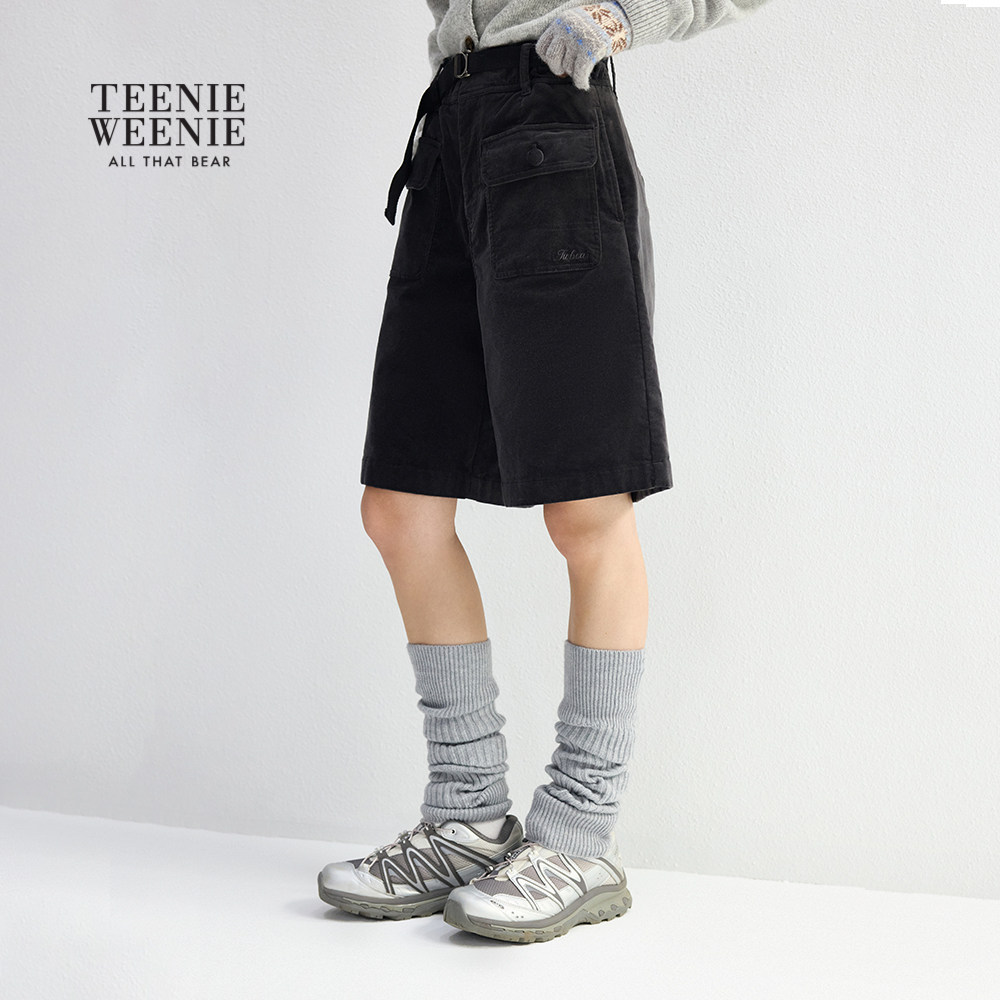 TeenieWeenie小熊女装简约休闲裤2025冬新款花苞腰头