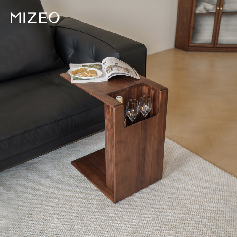 MIZEO米卓/北美黑胡桃木中古升降边几 客厅简约家用沙发卡几角几
