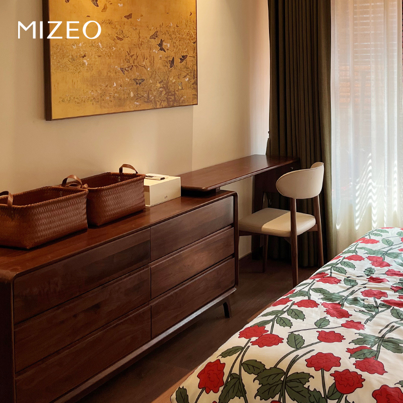 MIZEO米卓/北美黑胡桃木实木中古风梳妆台可伸缩办公床尾化妆桌