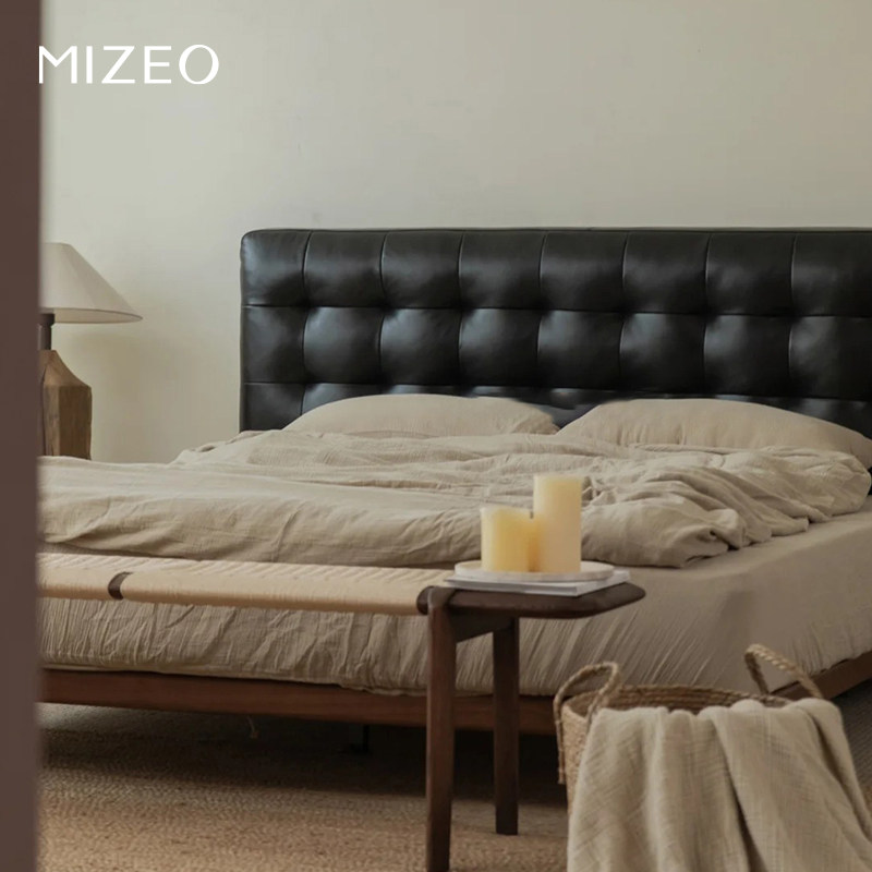 MIZEO米卓/中古风1.8悬浮软床拉点床主次卧室全青皮油蜡真皮软包